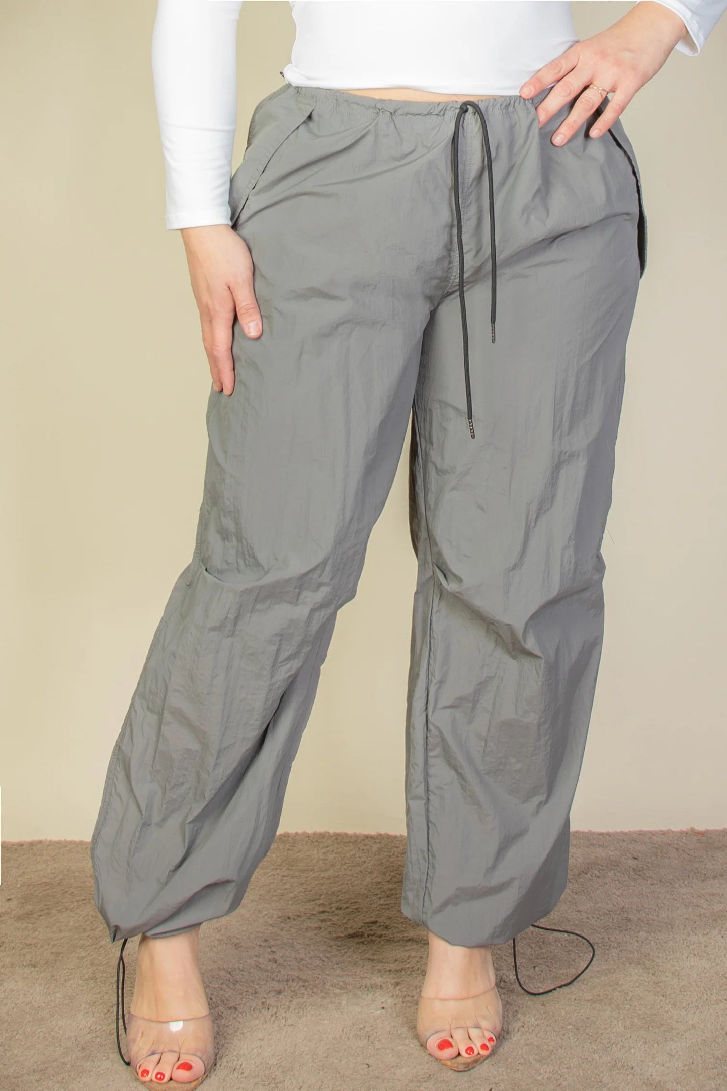 Plus Size Drawstring Waist Parachute Pants - NicholesGifts