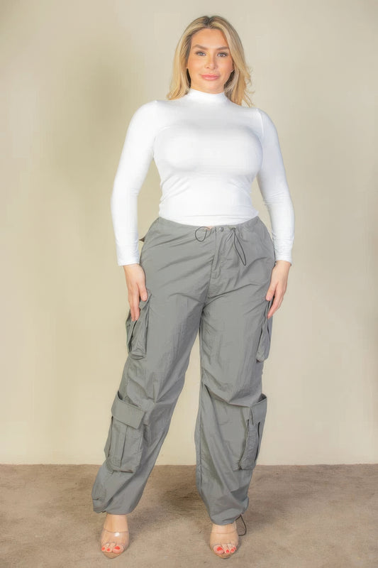 Plus Size Women Flap Pockets Drawstring Ruched Parachute Pants - NicholesGifts