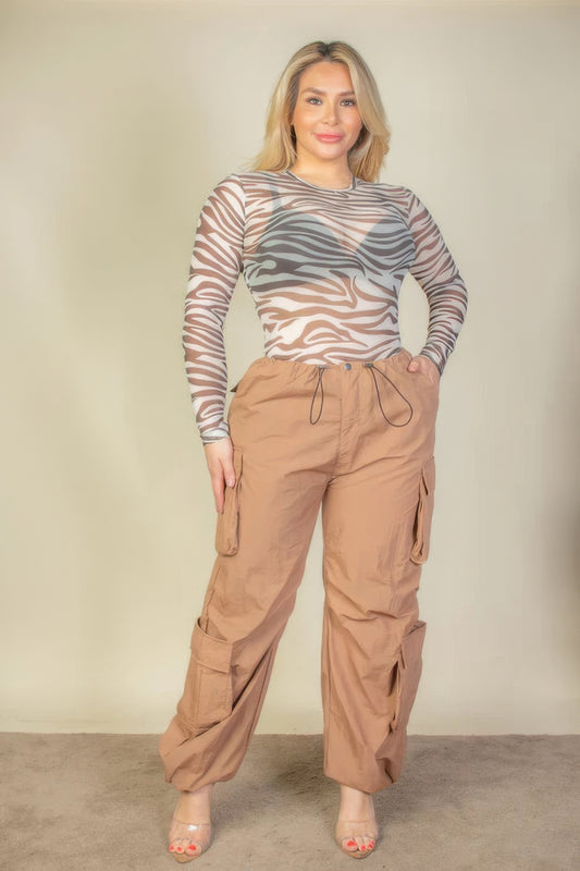 Plus Size Women Flap Pockets Drawstring Ruched Parachute Pants - NicholesGifts