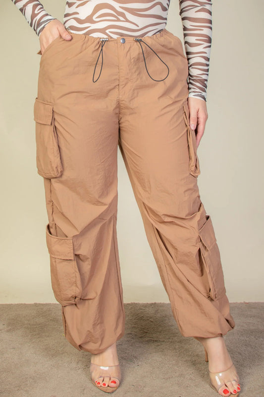 Plus Size Women Flap Pockets Drawstring Ruched Parachute Pants - NicholesGifts