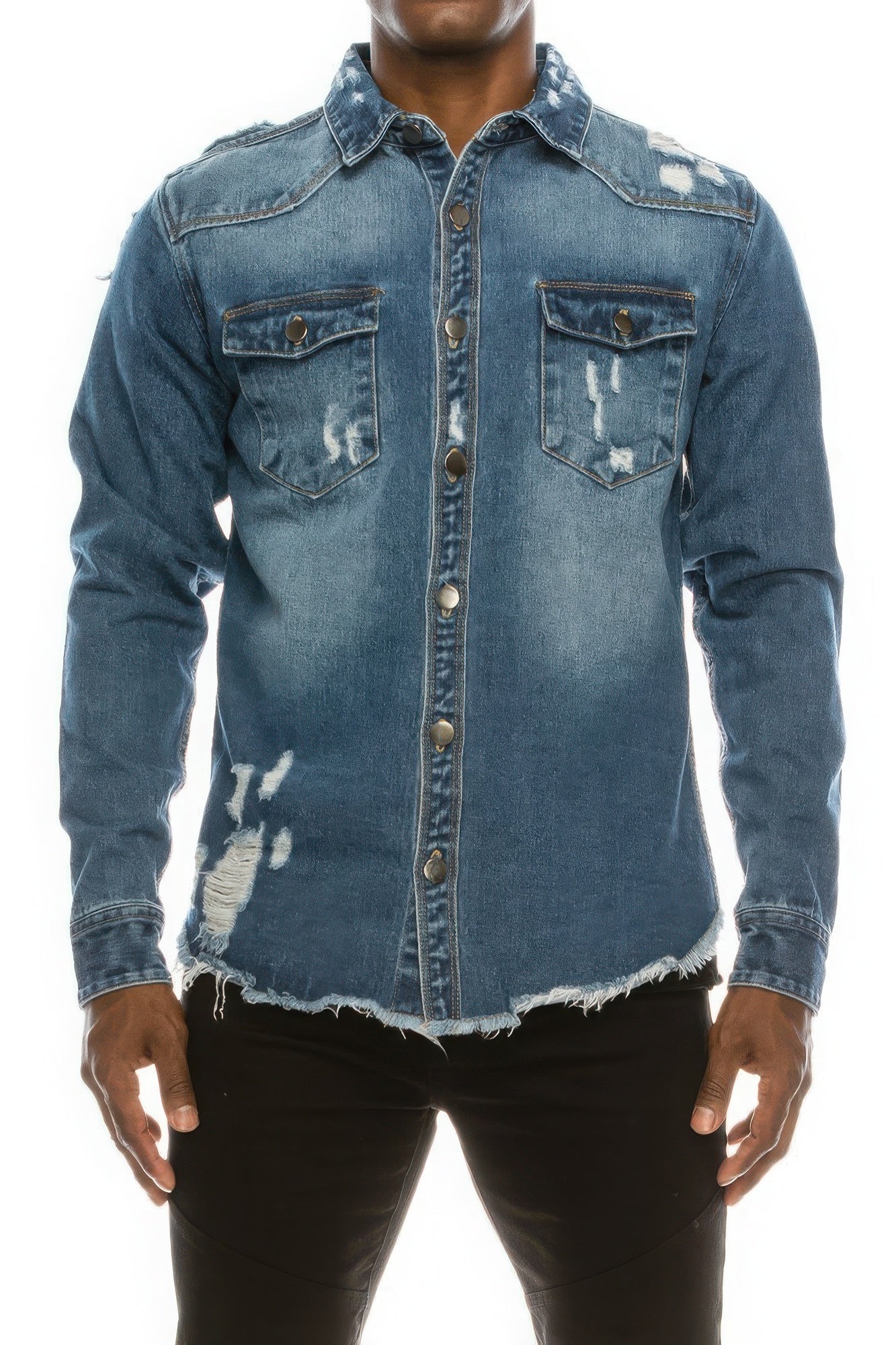 Men's Ripped Denim Overshirt nicholesgifts