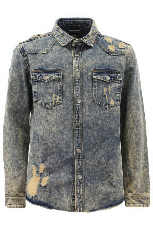 Men's Ripped Denim Overshirt nicholesgifts