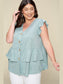 Plus Size Women Solid Button Flutter Sleeve Top nicholesgifts