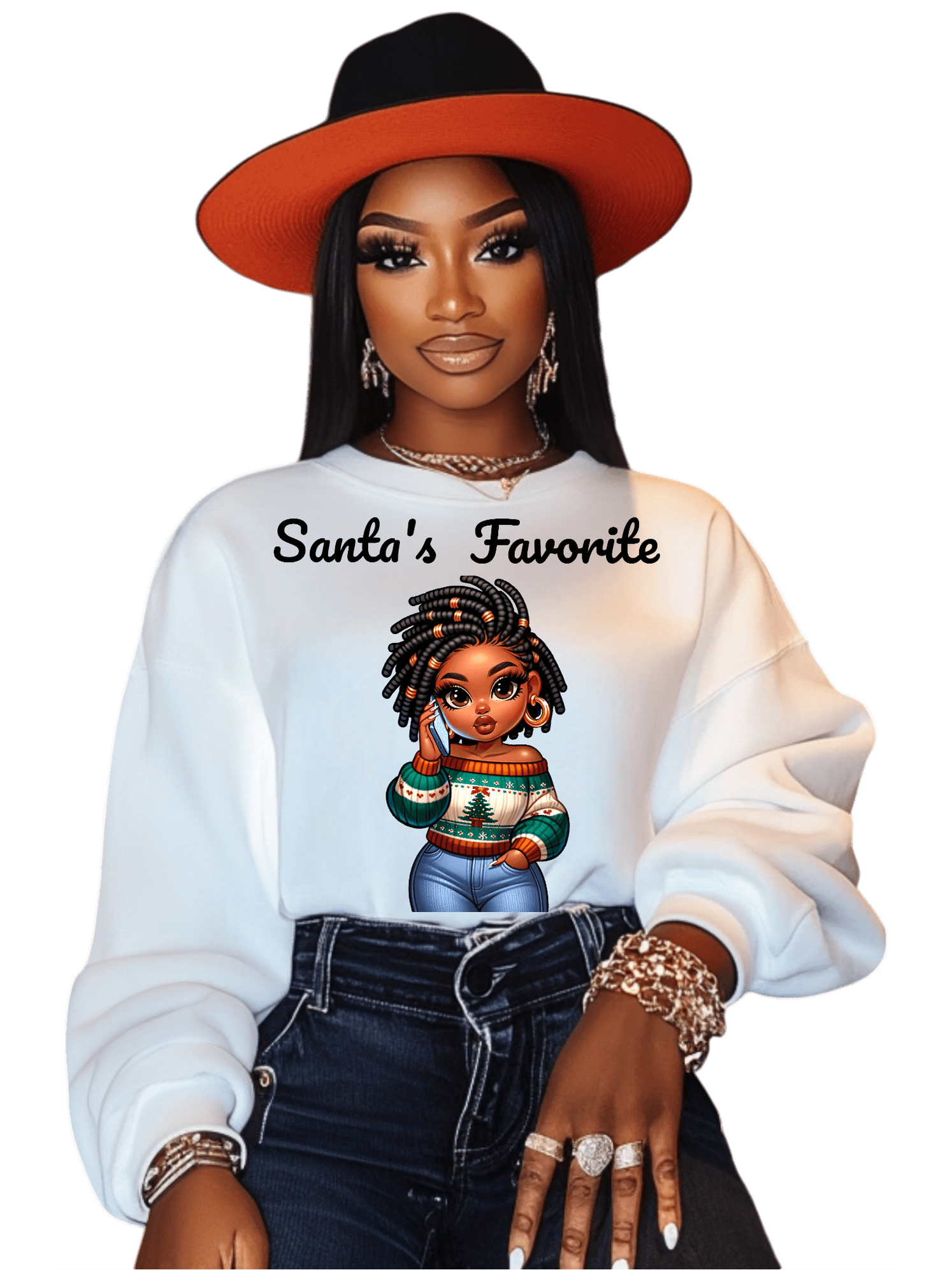 African American Women Santa's Favorite Crewneck Christmas Sweatshirt NicholesGifts