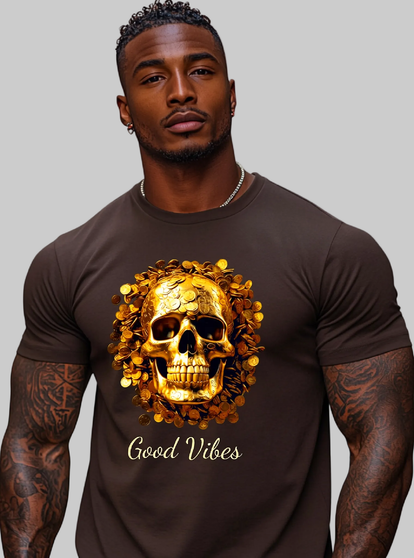 Men Smiling Skeleton Good Vibes Crewneck T-Shirt