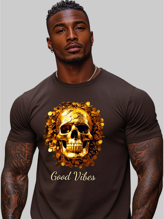 Men Smiling Skeleton Good Vibes Crewneck T-Shirt NicholesGifts