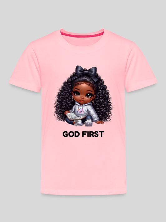 African American Toddler Girls God First Short Sleeve T-Shirt NicholesGifts