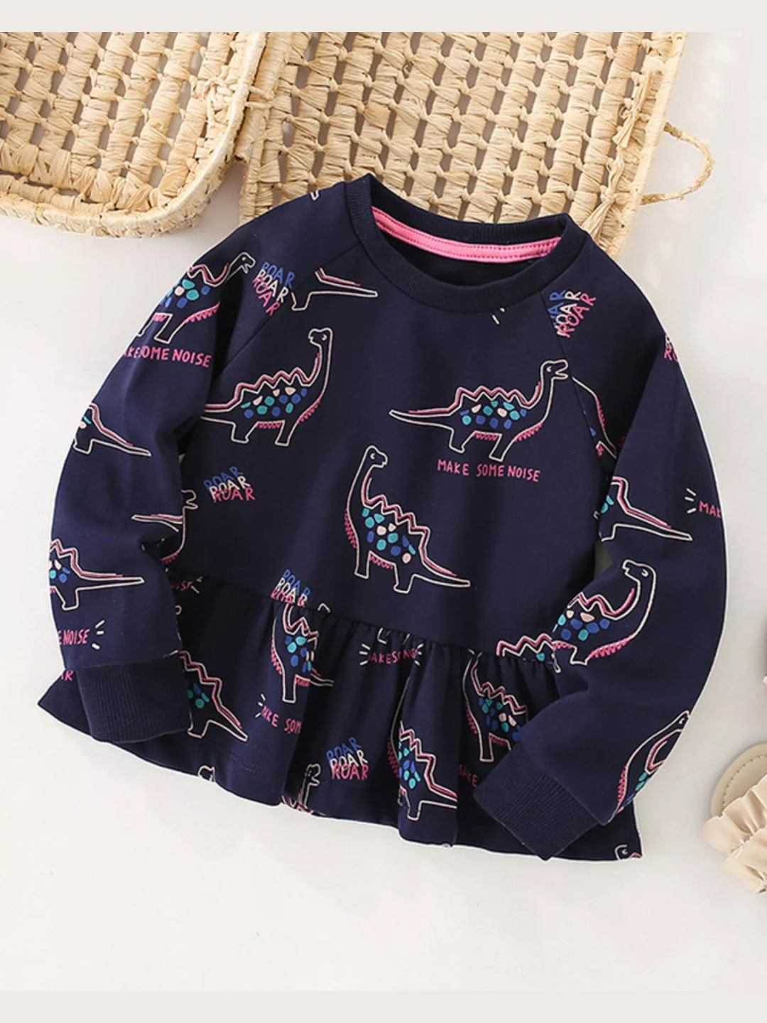 Girls and Toddler Girls Dinosaur Print Ruffle Hem Sweatshirt NicholesGifts