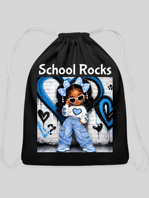 African American Toddler Girls School Rocks Black Cotton Drawstring Bag For Back To School NicholesGifts
