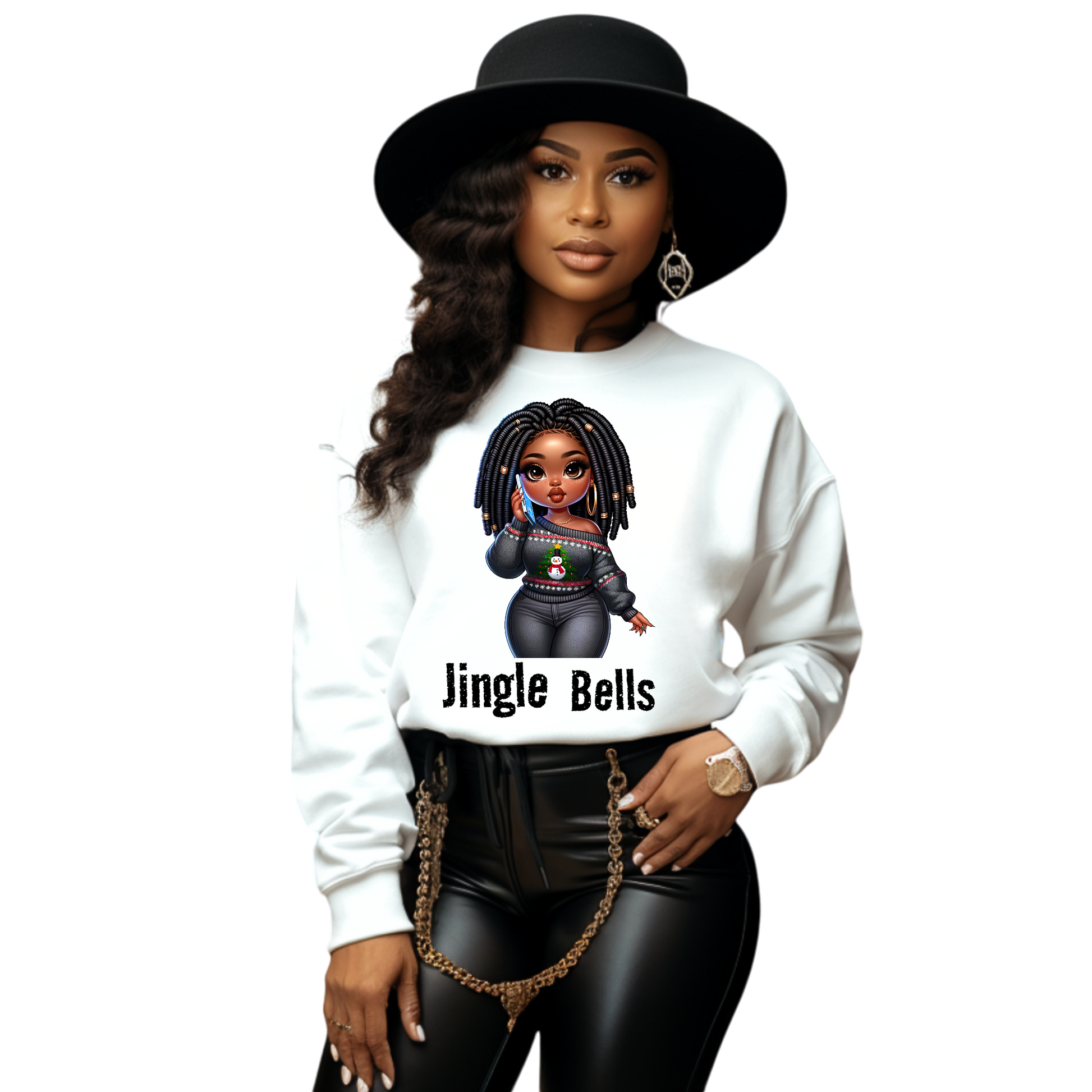 NicholesGifts African American Women Jingle Bells Crewneck Christmas Sweatshirt NicholesGifts