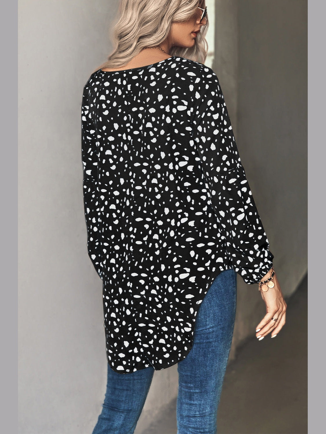 Animal Print V-Neck High-Low Blouse