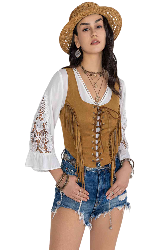 Women Fringe Lace-Up Vest - NicholesGifts