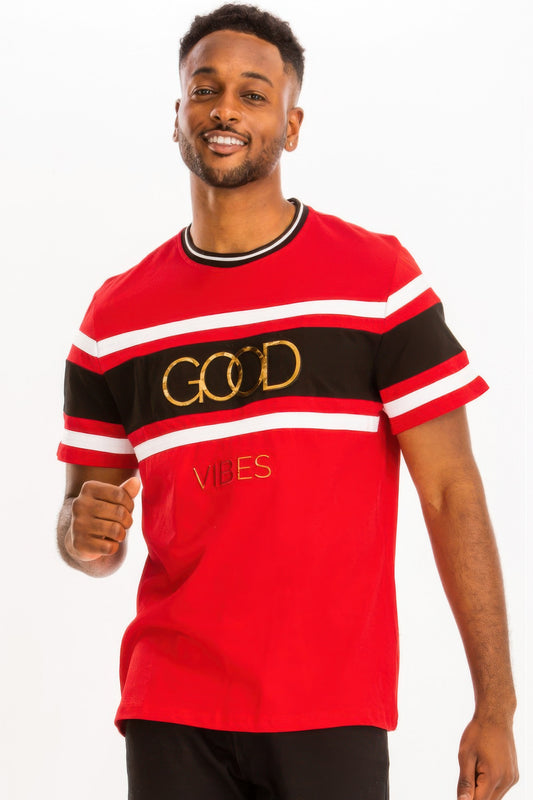 NicholesGifts Men Good Vibes 3d Design Print Gold Foil T-Shirt NicholesGifts