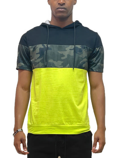 Men Camouflage And Solid Design Block Hooded Shirt nicholesgifts