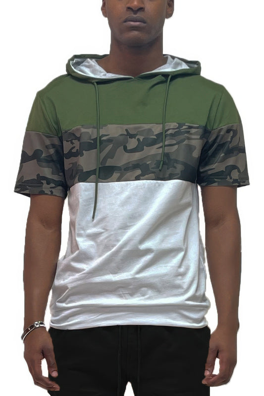 NicholesGifts Men Camouflage And Solid Design Block Hooded Shirt NicholesGifts