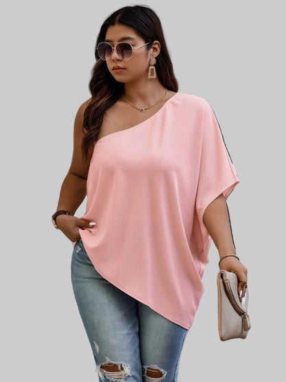 Plus Size Women One Shoulder Solid Casual Loose Fit Shirt nicholesgifts