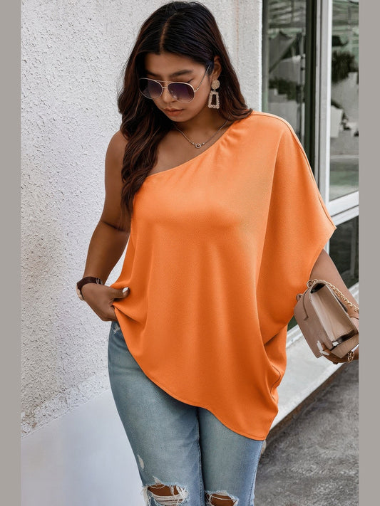 Plus One Shoulder Solid Casual Loose Fit Shirt NicholesGifts