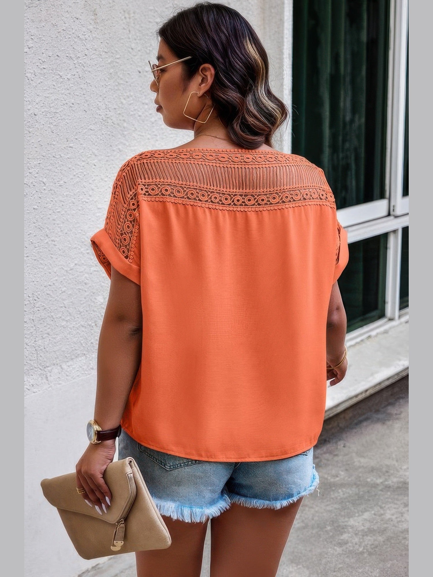 Plus Size Women Lace Plus Pattern Printed Batwing Sleeve Blouse