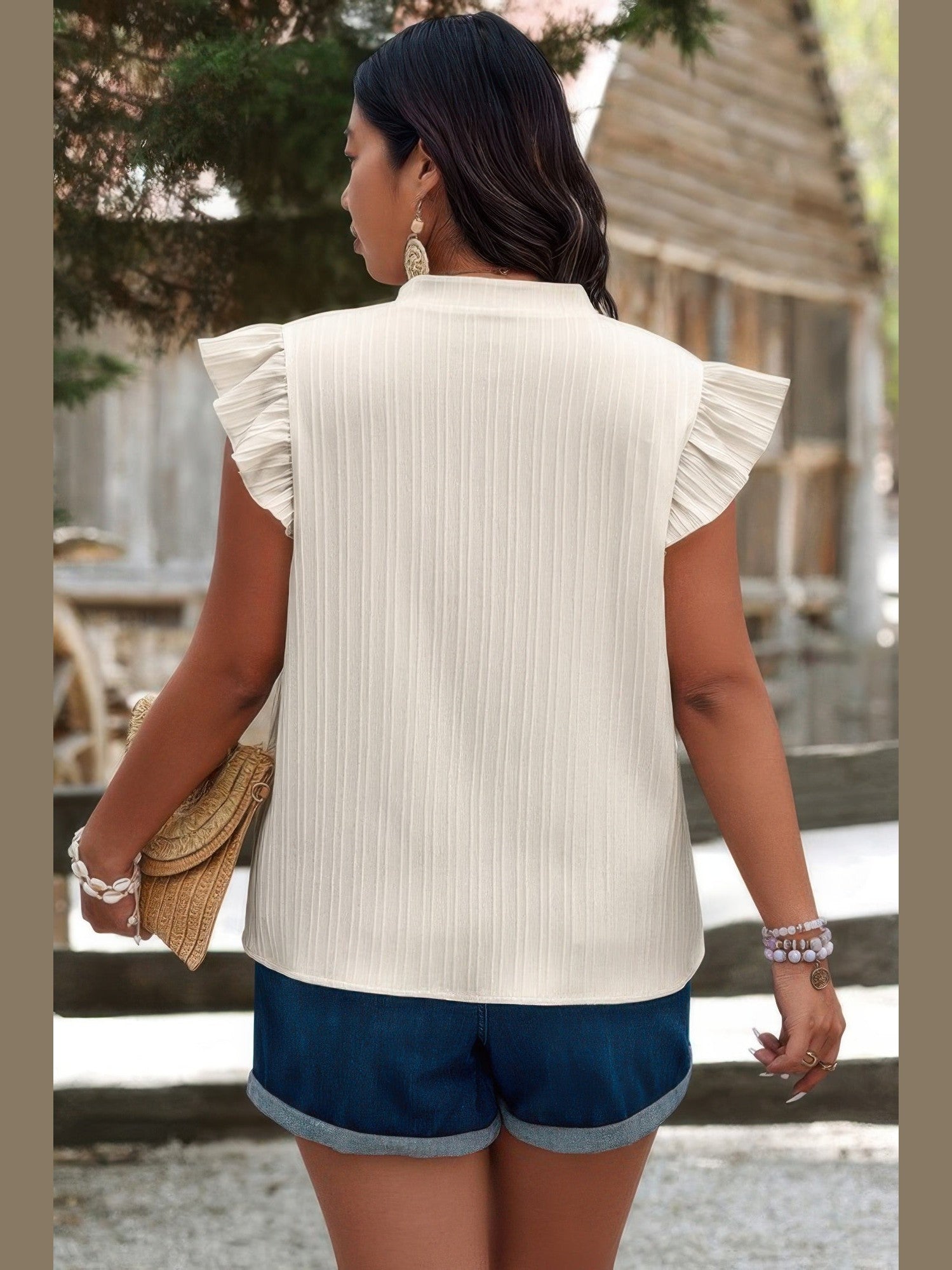 Plus Size Women Pleated Print V Neck Ruffle Fit Shirt