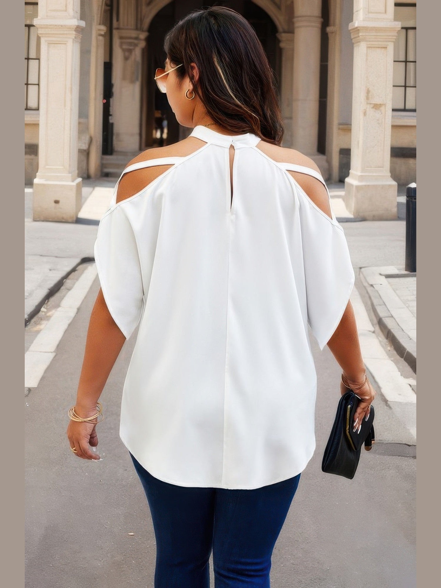 Plus Size Women Halter Open Shoulder Bat Sleeves Loose Top NicholesGifts