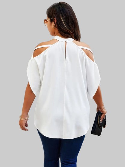 Plus Size Women Halter Open Shoulder Bat Sleeves Loose Top nicholesgifts