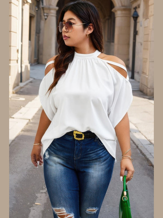 Plus Size Women Halter Open Shoulder Bat Sleeves Loose Top NicholesGifts