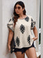 Plus Size Women Printed Ruffle Hem Wide Round Neck Blouse nicholesgifts