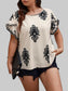 Plus Size Women Printed Ruffle Hem Wide Round Neck Blouse nicholesgifts