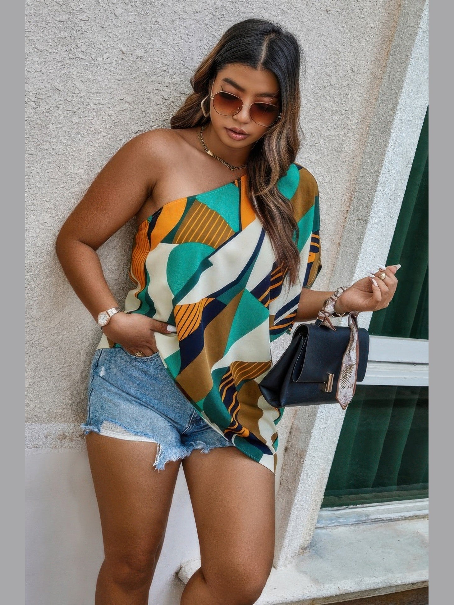 Plus Size Women One Shoulder Asymmetrical Hem Blouse NicholesGifts