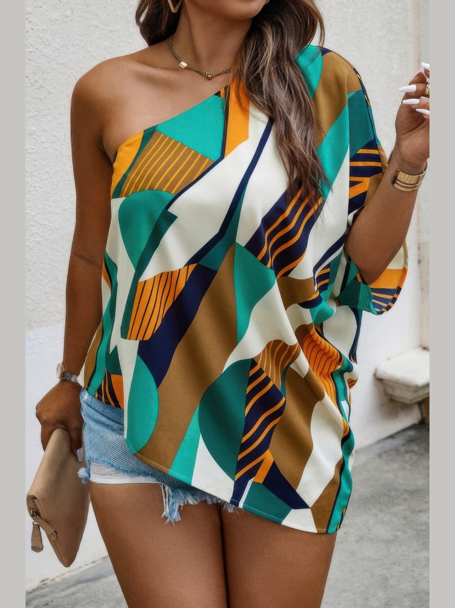 Plus Size Women One Shoulder Asymmetrical Hem Blouse NicholesGifts