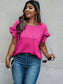 Plus Size Round Neck Ruffle Solid Loose Shirt nicholesgifts