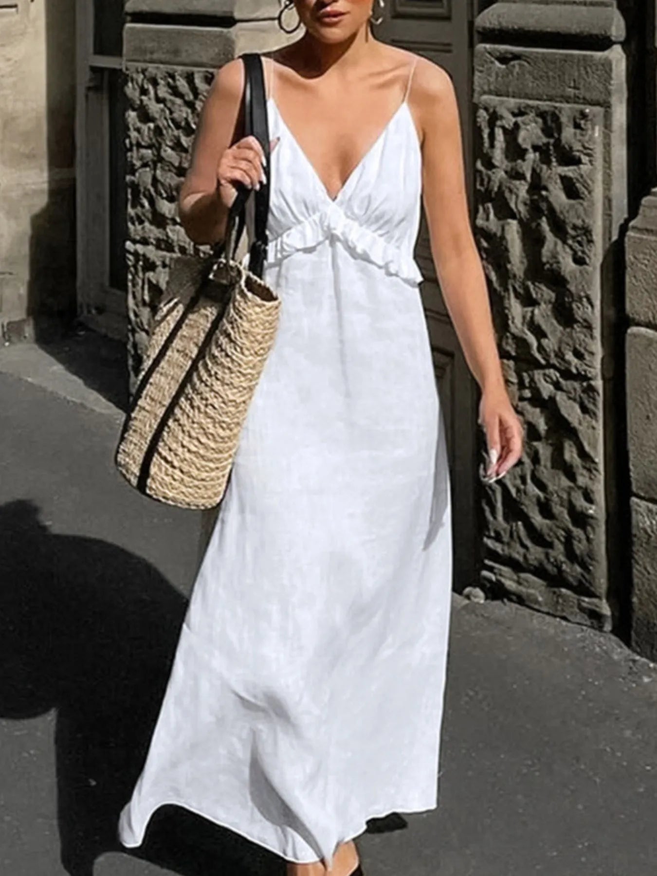 Ruffled V-Neck Maxi Dress Trendsi