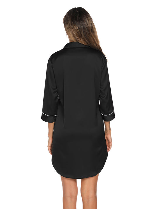 Button Up Collared Neck Night Dress with Pocket nicholesgifts