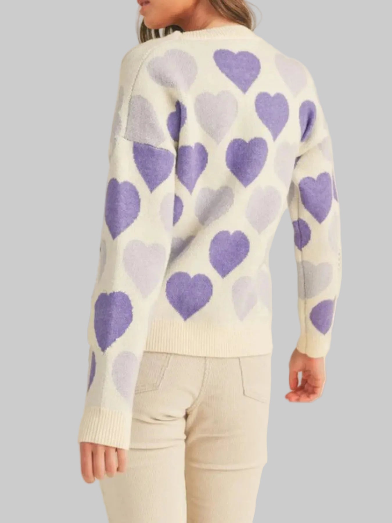 Women Heart Ribbed Hem Long Sleeve Sweater For Valentine's Day Gift For Her nicholesgifts