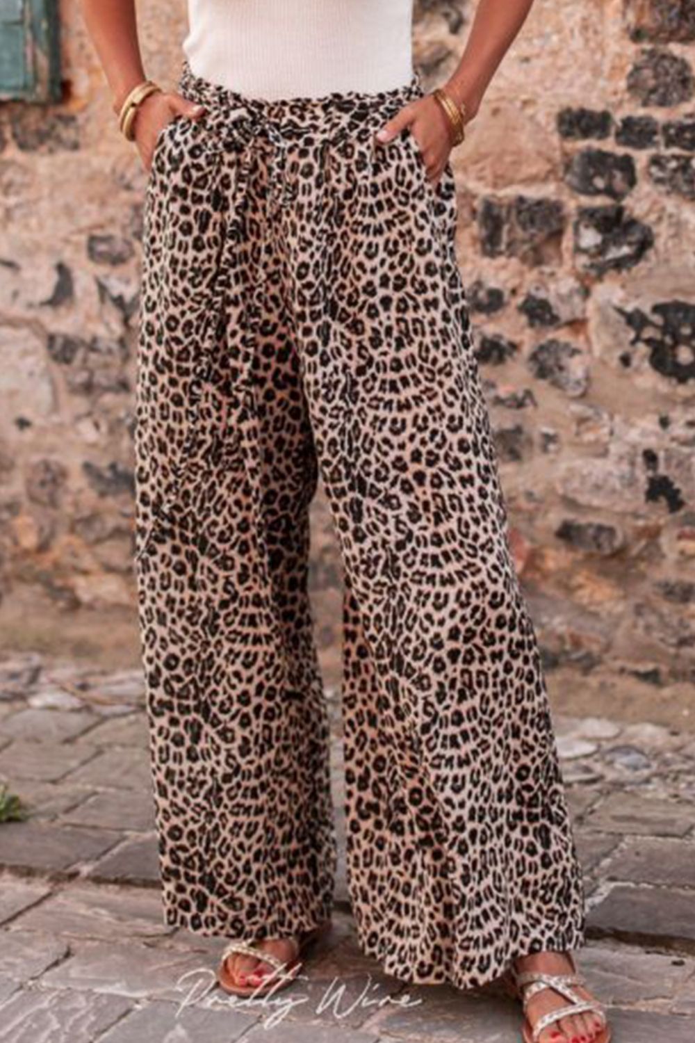 Leopard Drawstring Wide Leg Pants nicholesgifts