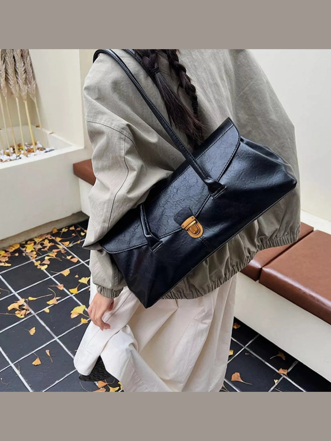 Vintage Style Leather Shoulder Bag nicholesgifts
