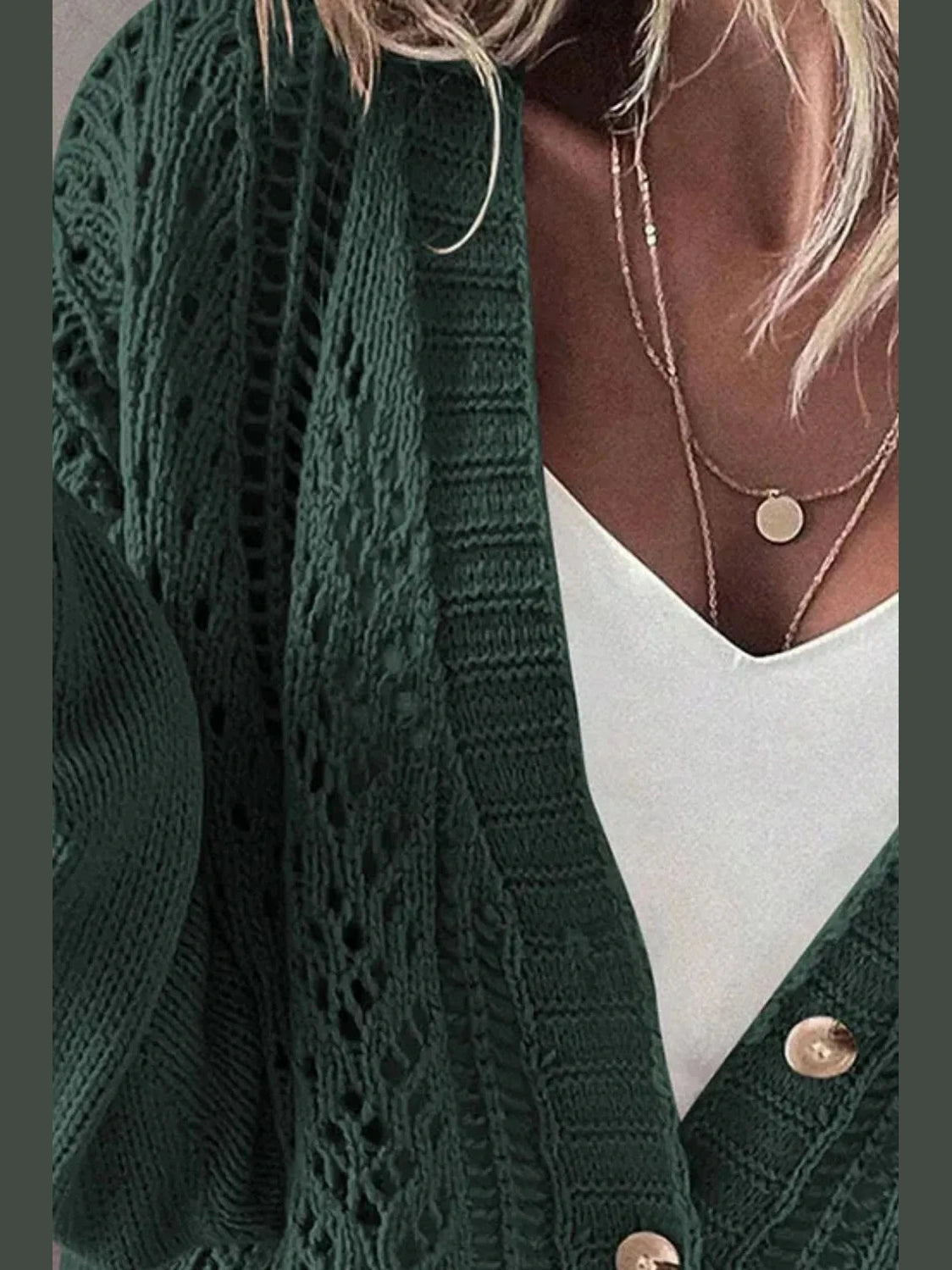 Openwork Button Up Long Sleeve Cardigan NicholesGifts