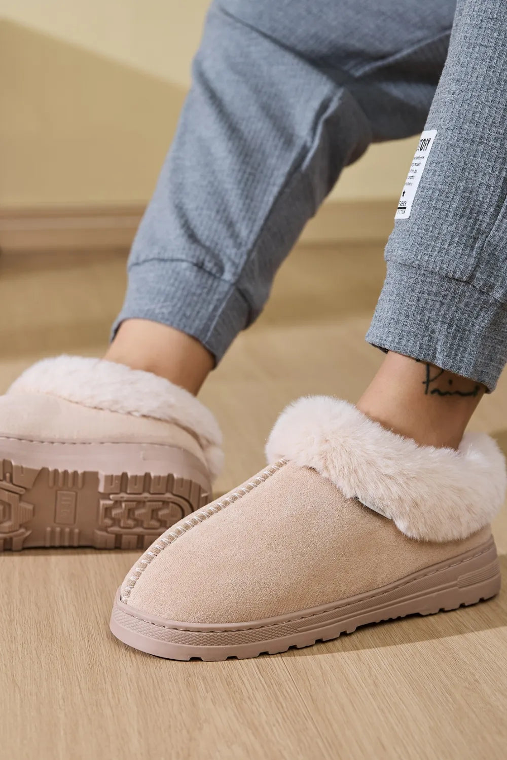 Women Faux Fur Round Toe Platform Slippers nicholesgifts