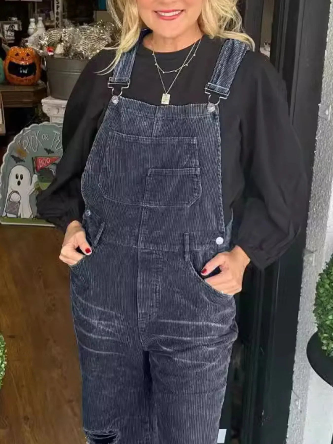 Distressed Wide Leg Corduroy Overalls nicholesgifts