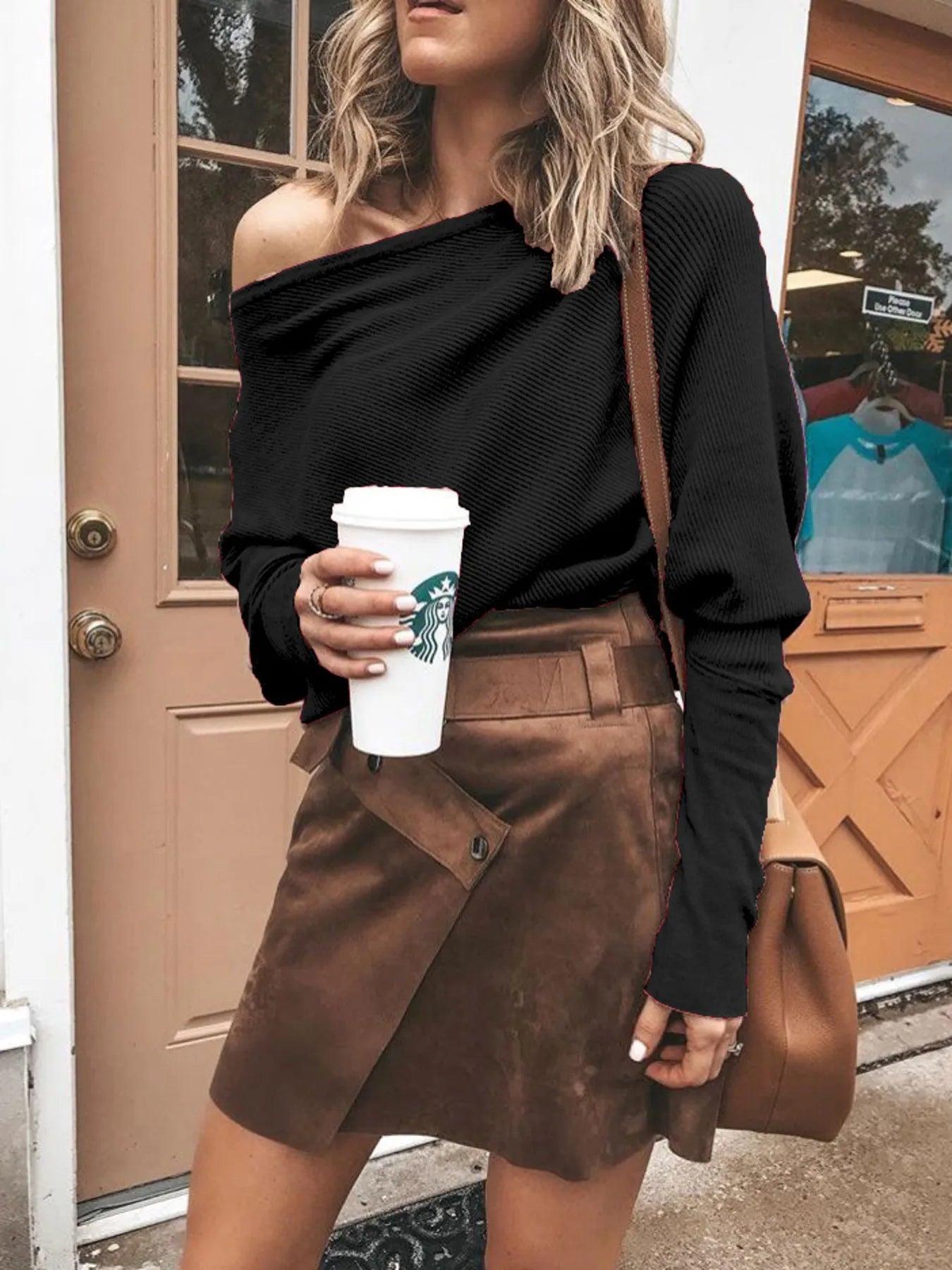 Full Size One-Shoulder Ribbed Sweater Plus Size Trendsi