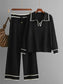 Contrast Trim Johnny Collar Top and Drawstring Pants Sweater Set nicholesgifts