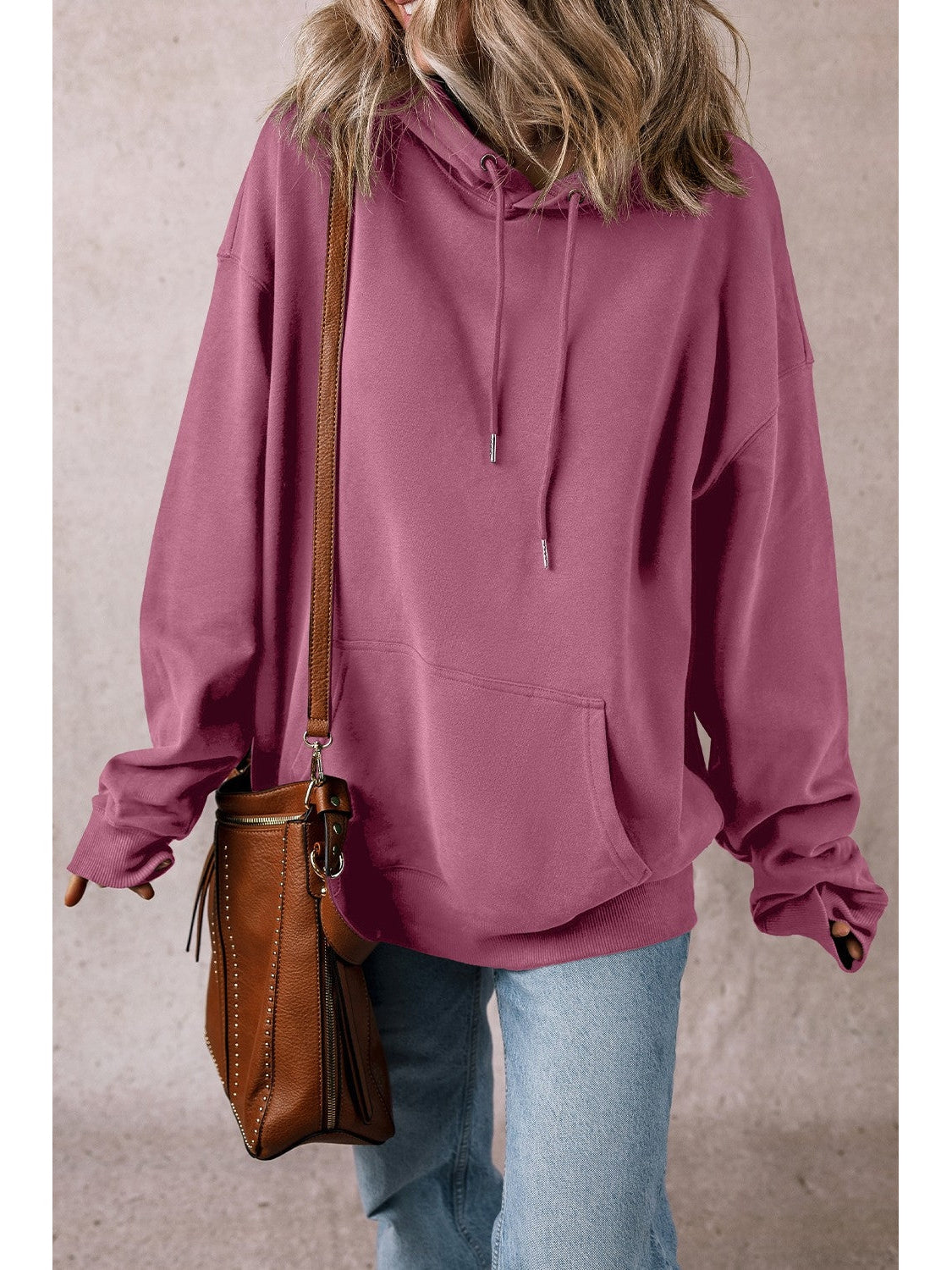 Women Drawstring Pocketed Long Sleeve Hoodie nicholesgifts