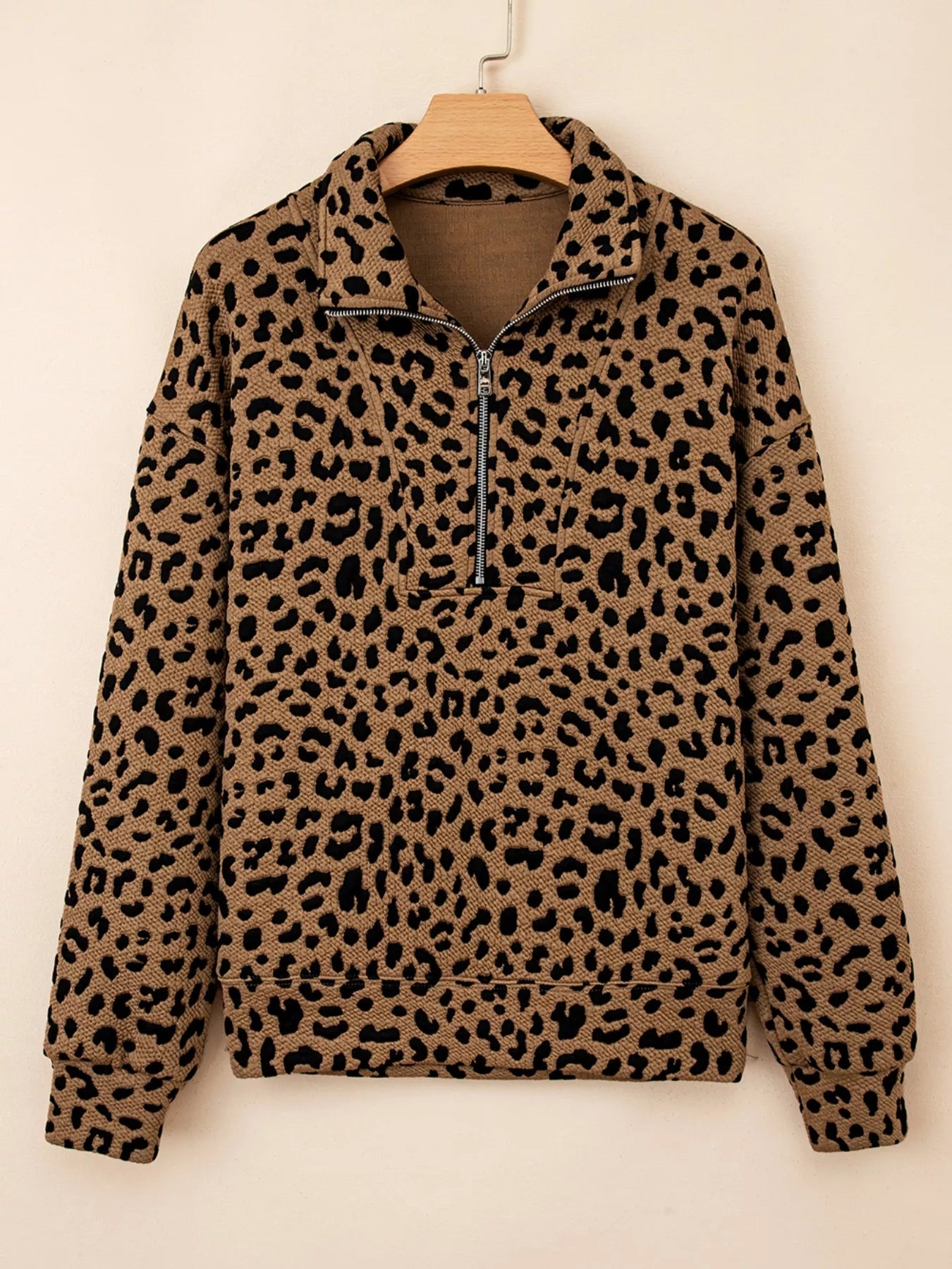 Leopard Print Quarter Zip Sweatshirt Trendsi