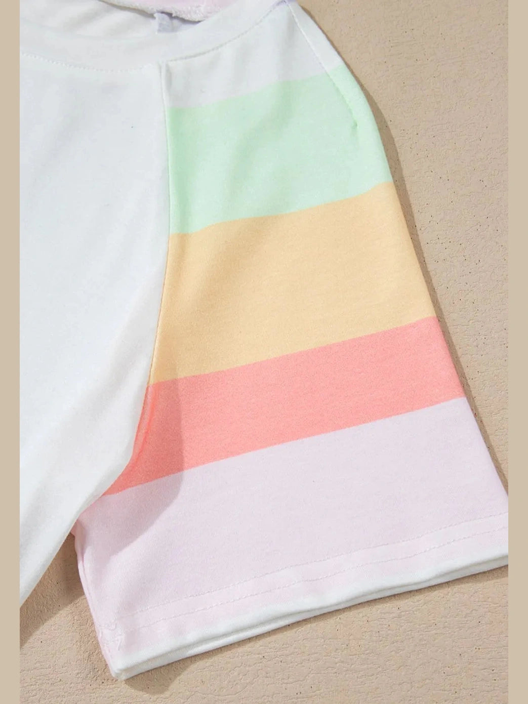 Rainbow Striped Round Neck T Shirt and Shorts Lounge Set nicholesgifts