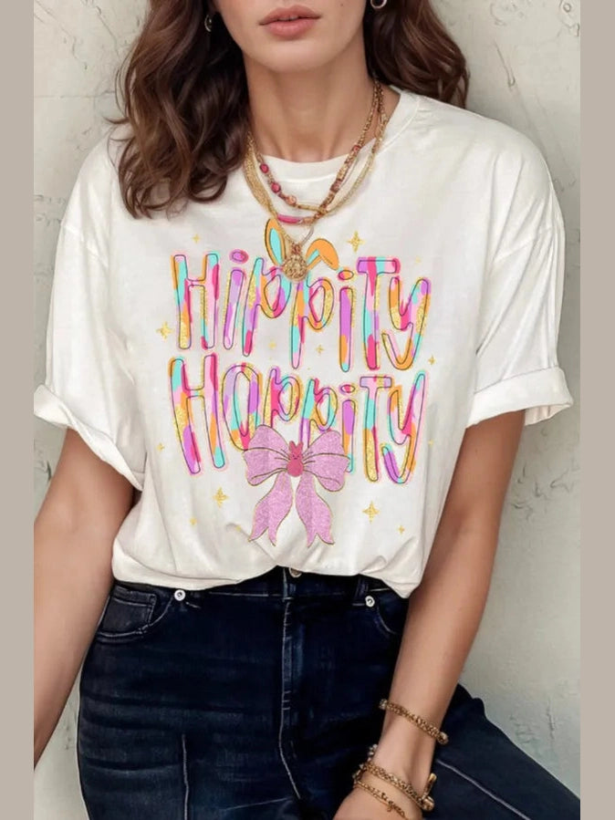 HIPPITY HOPPITY Round Neck Short Sleeve T-Shirt nicholesgifts