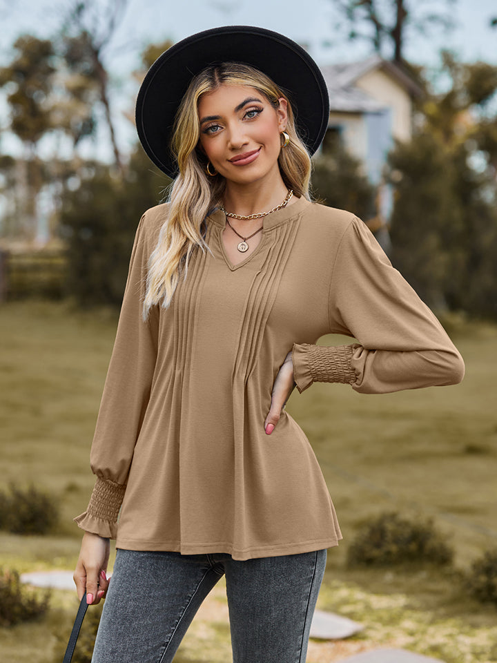 Women Notched Neck Flounce Sleeve Blouse nicholesgifts