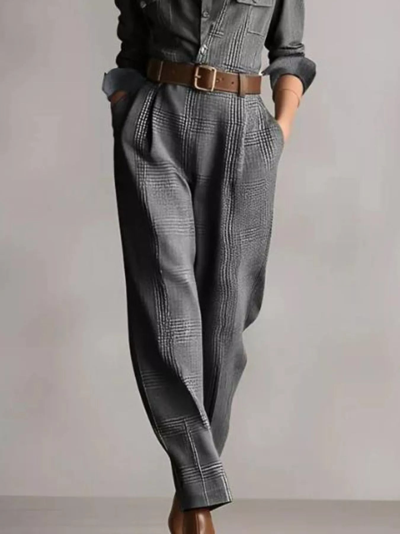 Button Front Long Sleeve Jumpsuit nicholesgifts
