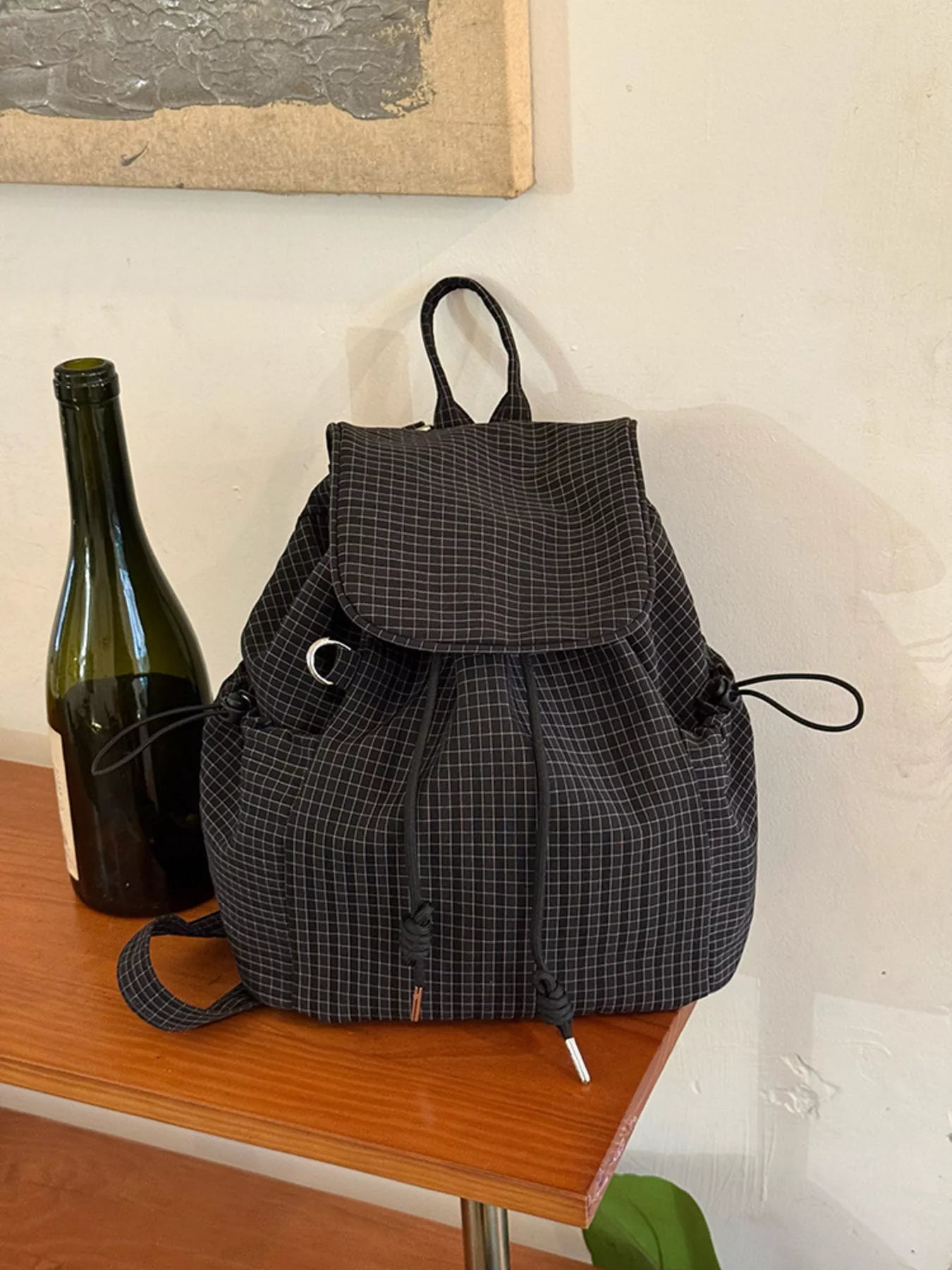 Plaid Drawstring Closure Backpack Bag nicholesgifts