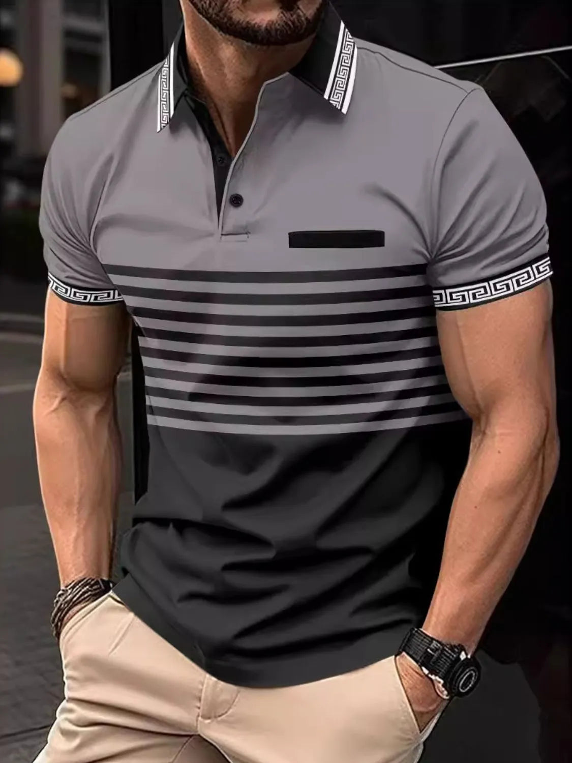 Men's Full Size Striped Collared Neck Short Sleeve Polo Plus Size NicholesGifts
