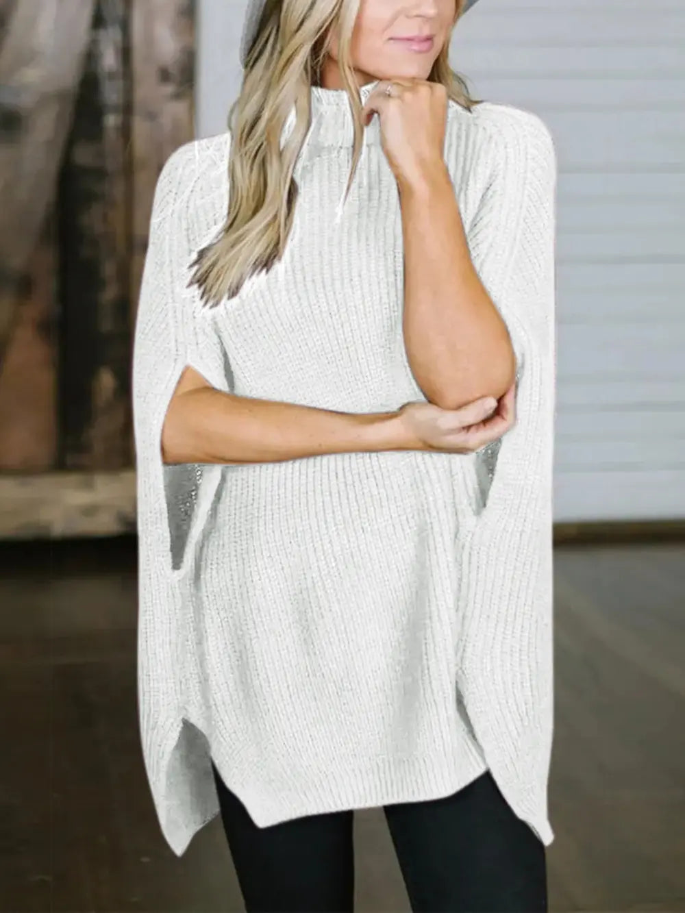 Turtleneck Slit Sweater Trendsi